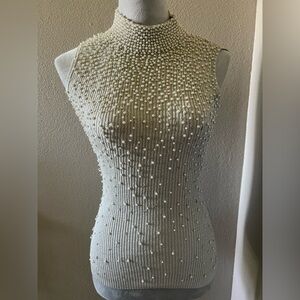 Belldini Cream Pearl-Embellished Blouse